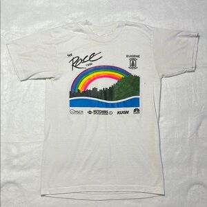 1990 Eugene Oregon Running Shirt Race Pride Small Single Stitch Rainbow 90s S